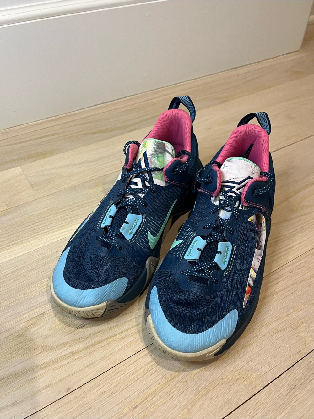 Nike Kids Navy Sneakers with Light Blue and Pink Accents